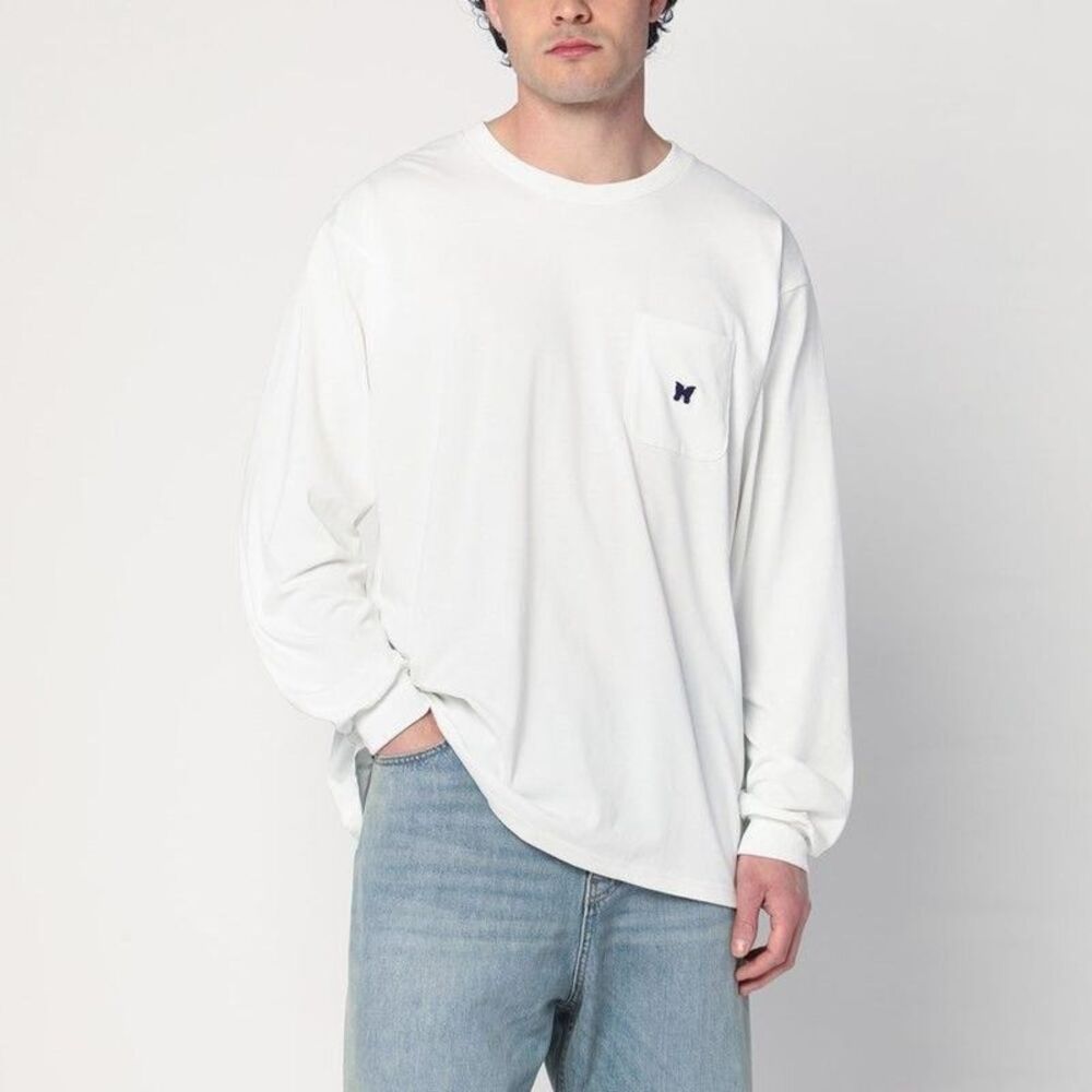 NEEDLES Long Sleeve Pocket T-Shirt with Butterfly Embroidery Men WHITE T-Shirts